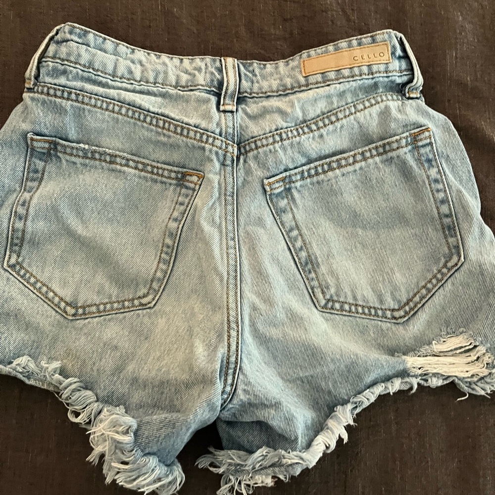 Cello Light Wash Frayed Hem Jean Shorts
